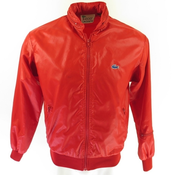 Vintage 80s Izod Lacoste Red Nylon Rain Jacket L - Picture 2 of 12